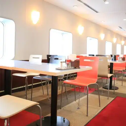 Dining space onboard Camelia Line ferry