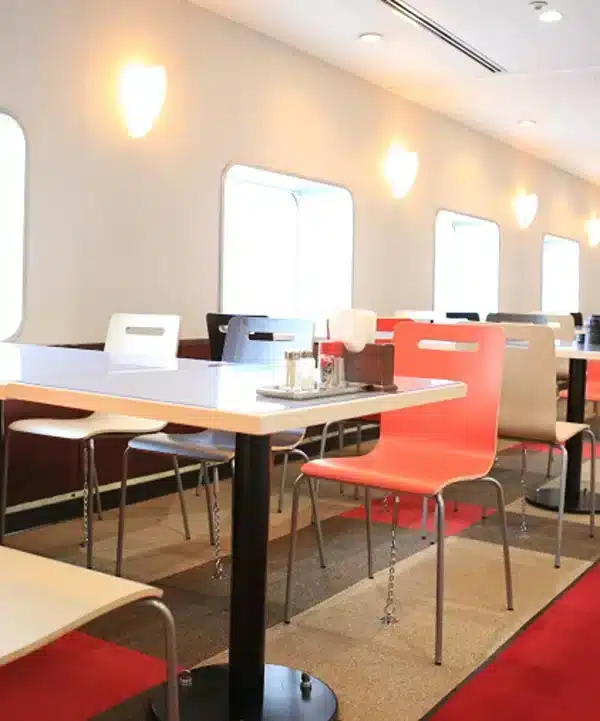 Dining space onboard Camelia Line ferry